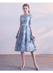 ワンピース 立体総 フレア 柄レース ミモレ丈 二次会 ドレス