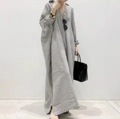 韓国ファッション ワンピース ストライプ シャツ 長袖 ロング