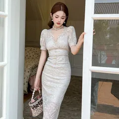 結婚式 タイト ドレス パーティー フリル ロング スリット 全2色