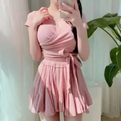 水着 ビキニ タンキニ 半袖 体型カバー フレアスカート 3色