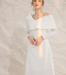 素敵 オフショルダー ドレス ワンピース 結婚式 ホワイト