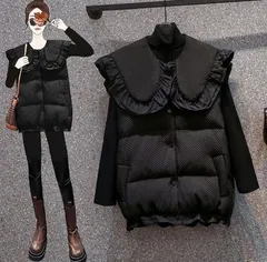 素敵 襟がかわいい Ａライン ボリューム 中綿 ベスト