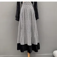 総柄 ブラック コンビ ロングスカート