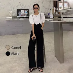 大人サロペット ワイドパンツ ハイウェスト 肩紐 おしゃれ