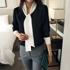 長袖 ボウタイ シフォン 大人 ブラウザ バイカラー おしゃれ