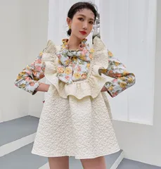 長袖 花柄 ブラウス ふんわり 綺麗め ワンピース セット