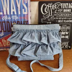 27☆USEDライトデニムリメイク☆2段フリル☆ショルダーバッグ☆リメイクデニム☆古着リメイク☆