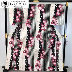 夏着物 浴衣 朝顔に水玉模様 縦縞模様 生成色 トールサイズ K-4884