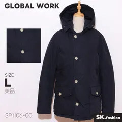 美品 GLOBAL WORK アウター フード付き ダウン混素材 比翼ボタン構造 シンプル中丈ジャケット