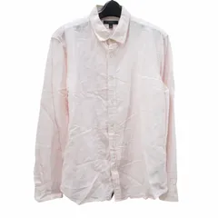 バナナリパブリック BANANA REPUBLIC カジュアルシャツ リネン 長袖 ストライプ 白 ホワイト ピンク L