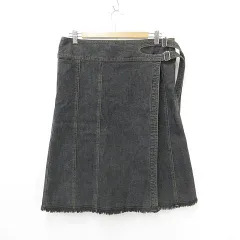 ソニア ソニアリキエル SONIA SONIA RYKIEL ラップスカート デニム ひざ丈 フレア フリンジ 大きいサイズ ストレッチ 綿 黒 ブラック 46