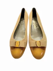 フェラガモ パンプス ヴァラ ベージュ 6D 約23.5cm ヒール1.5cm Ferragamo レディース ローヒール 幅広 ビジネスシューズ