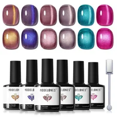 Modelones キャットアイジェルネイルポリッシュセット 6 色入り（カラフルネオン/ギャラクシー/シャンパン/レイクブルー/グレープパープル/ゴールドブラウン/ホットピンク） 9D ガラス質キャットアイグリッタージェル マグネット付き LED ソークオフ