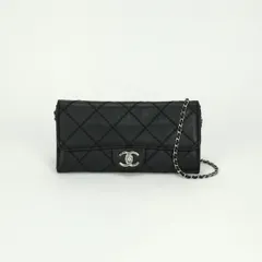 シャネル CHANEL ウルトラステッチ 財布 長財布 ロングウォレット ラムスキン ブラック Black 黒 シルバー金具 チェーンウォレット チェーンバッグ クラッチバッグ
