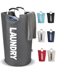 【特価セール】洗濯物入れ 軽量 おしゃれ 収納袋 ランドリー収納 寝室 取っ手付き 耐荷重15KG 脱衣所 撥水加工 クローゼット 折りたたみ 洗濯かご リビング 大容量 (ダークグレー 90L ランドリーバスケット 90L) UULANFA