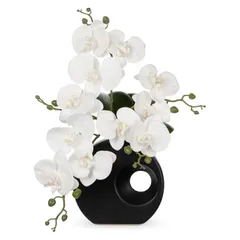 【人気商品】造花 アートフラワー インテリア 胡蝶蘭 枯れない花 仏花 お供え お盆 新築祝い 開店祝い 新年 クリスマス 母の日 誕生日 店 卓上 おしゃれ (白い1点・陶器 40CM)