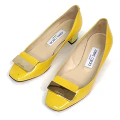 JIMMY CHOO ジミーチュウ パンプス 35 プレート エナメル パテント チャンキーヒール