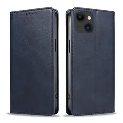 【在庫処分】15 ケース 手帳型 本革 スマホケース 携帯カバー 財布型 レザー 軽量 薄型 15 手帳ケース 耐衝撃 耐摩擦 マグネット式 カード収納 スタンド機能(青)