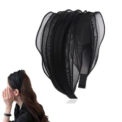 【在庫セール】ヘアアクセサリー 幅広 シフォン 太め 大人 痛くない 可愛い おしゃれ 髪留め レディース ヘアバンド ワイド カチューシャ (ブラック フリーサイズ)