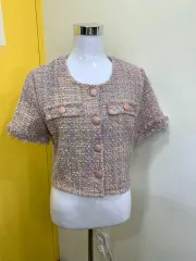 ツイード 半袖 ジャケット ピンク ボタン