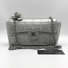 シャネル ラムスキン カメリア チョコバー チェーン ショルダーバッグ シルバー 値段交渉歓迎