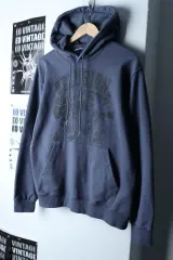 (M-L) ブランドヴィンテージ フード付きTシャツ ビックロゴ フラワー ブルー オールドスクール-172DD