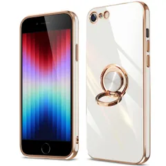 360回転 スタンド機能付き シリコン ソフト tpu スリム 車載ホルダー対応 耐衝撃 リング付き カバー 第2世代 第3世代 SE アイフォン リング ケース (ホワイト) 7 / / / 8 SE2 SE3 iPhone