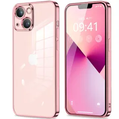 iPhone13 用の ケース クリア カメラ保護 薄型 TPU 軽量 変形防止 人気 スリム ソフト アイフォン 13 カバー 衝撃吸収 ストラップホール付き(ローズゴールド)