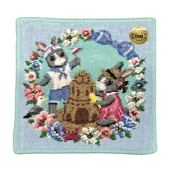 FEILER(フェイラー) 小物美品  - ライトブルー×ライトグリーン×マルチ ハンドタオル/タオルハンカチ/うさぎ/花柄 コットン