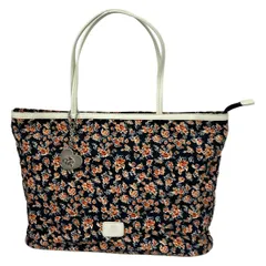 agnes b(アニエスベー) ハンドバッグ - ダークネイビー×白×マルチ 花柄 レザー