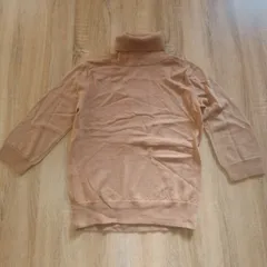 Calvin Klein　カルバンクライン　ウール100%タートルネックセーター七分袖　ライトブラウン　Lサイズ