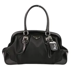 美品 PRADA プラダ トライアングルロゴプレート テスートナイロン レザー ハンドバッグ BR3508 ブラック レディース 古着 中古 USED