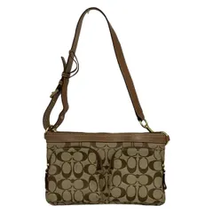 COACH(コーチ) ショルダーバッグ シグネチャー柄 カーキ×ブラウン レザー