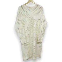 美品 19AW Y's ワイズ Yohji Yamamoto ヨウジヤマモト ウールブレンド メッシュ 長袖 チュニック ミモレ丈ワンピース 2 オフホワイト レディース 古着 中古 USED