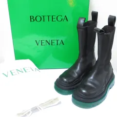 美品 BOTTEGA VENETA ボッテガヴェネタ ミリタリーカーフ ボリュームソール ラグブーツ サイドゴアブーツ 34 22cm ブラック×グリーン レディース 古着 中古 USED
