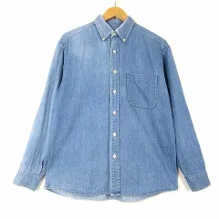 ユニクロ UNIQLO デニムシャツ ボタンダウン ウォッシュ加工 長袖 S ライトブルー