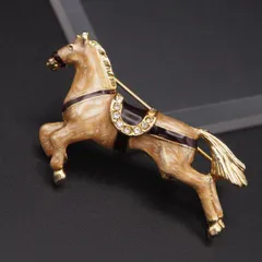 M342 ブローチ 馬 ホース ラインストーン ミックスカラー エナメル ゴールド デザイン コスチュームジュエリー