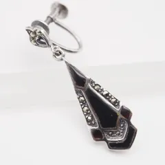 M769 オニキス風 マーカサイト マルカジット イヤリング 片耳のみ スウィング デザイン シルバー ヴィンテージ