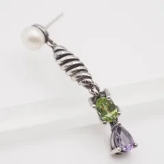 M835 淡水真珠 パール ペリドット アメジスト 925刻印 ピアス 片耳のみ スウィング デザイン シルバー ヴィンテージ 2月 6月 8月誕生石