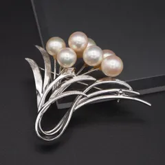 M919 本真珠 8.5mm7珠 パール STERLING刻印 ブローチ フラワー デザイン シルバー コサージュ 6月誕生石