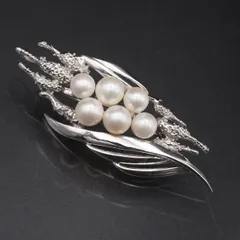 M973 あこや真珠 5.6-6.4mm6珠 パール S刻印 ブローチ デザイン シルバー コサージュ 6月誕生石