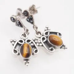 Q023 タイガーアイ ピアス スウィング デザイン シルバー ヴィンテージ