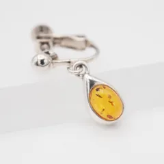 Q064 琥珀 コハク アンバー イヤリング 片耳のみ スウィング デザイン シルバー ヴィンテージ