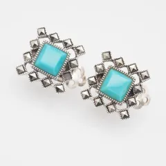 Q093 imac イマック ターコイズ トルコ石 925刻印 イヤリング マーカサイト マルカジット デザイン シルバー 12月誕生石