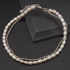 Q362 淡水真珠 パール STERLING刻印 ブレスレット 2連 ボールチェーン デザイン シルバー 6月誕生石