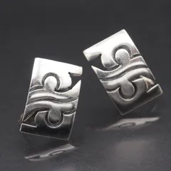 Q003 ヴィンテージ 925 MEXICO TAXCO刻印 イヤリング 彫刻 デザイン シルバー メキシカンジュエリー メキシコ製