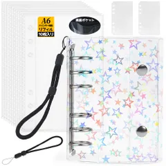 【人気商品】3層構造 シール台紙10枚セット 推し活グッズ シール収納 6穴 クリアバインダー シール手帳 PPシート2枚&専用ストラップ付き（星柄入り） シールバインダー 女の子 はがせる A6サイズ 透明 シール帳