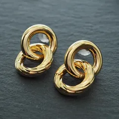 ゴールドダブルサークルピアス 　チタンポスト