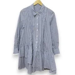 良品 25SS Apuweiser-riche アプワイザーリッシェ ストライプ柄 アシメティアード 長袖 ひざ丈 シャツワンピース 1 ブルー×ホワイト レディース 古着 中古 USED