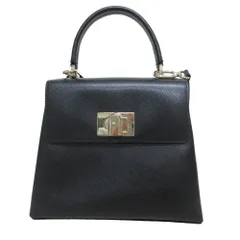 美品 FURLA フルラ 1927 ターンロック レザー トップハンドル 2WAYショルダーバッグ ブラック ゴールド レディース 古着 中古 USED